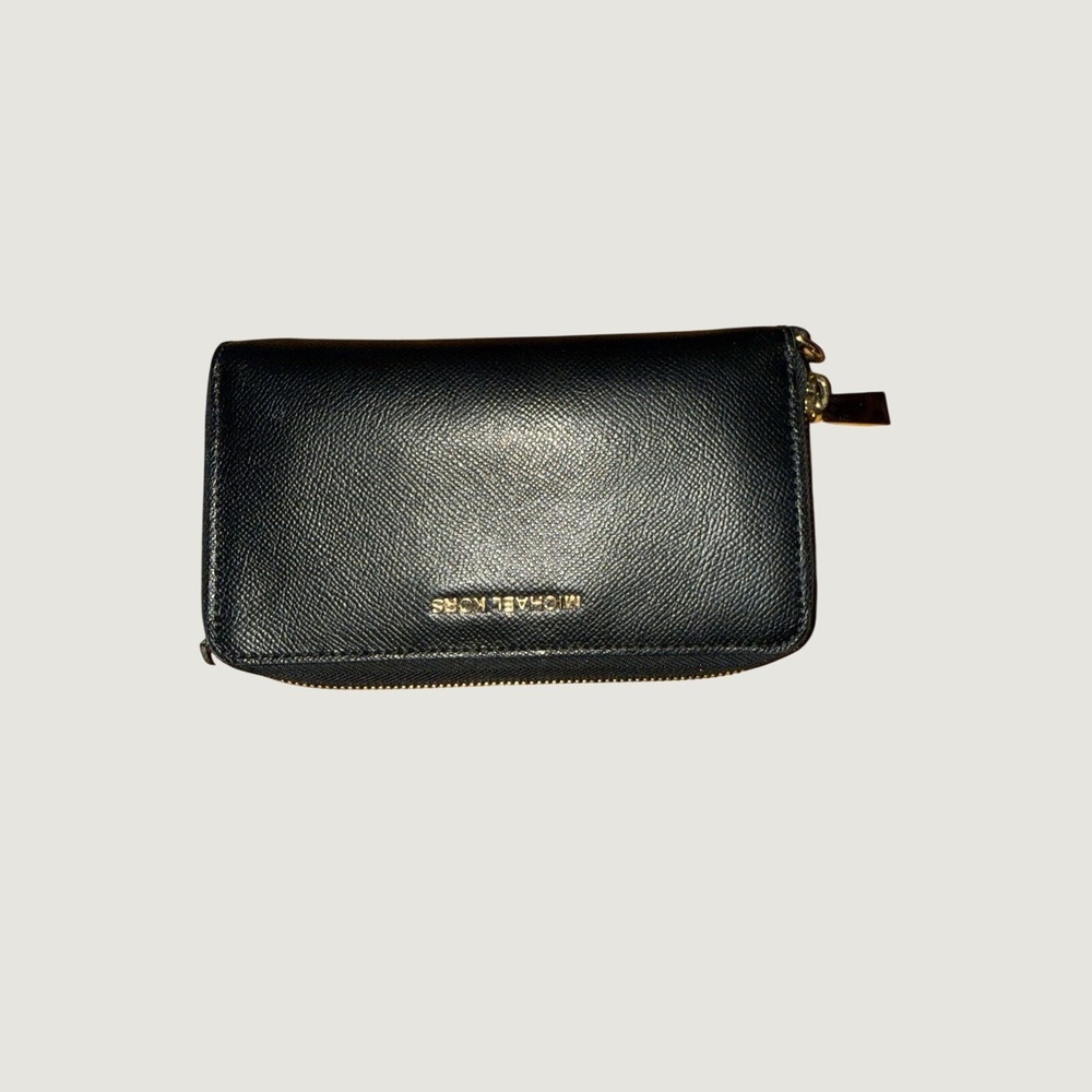 Michael Kors Women's Black Zip-Around Wallet with Zipper, Logo, Credit Card